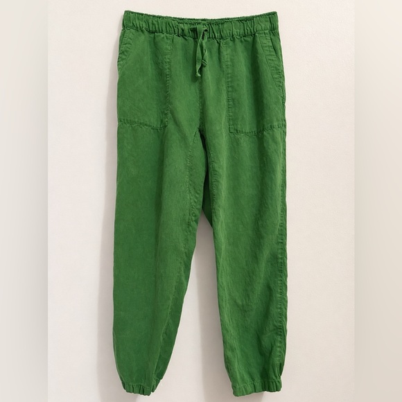 🌿 Zara Linen Blend Slouchy Pants Green Elastic Waist Size L 🌿 - Picture 2 of 13